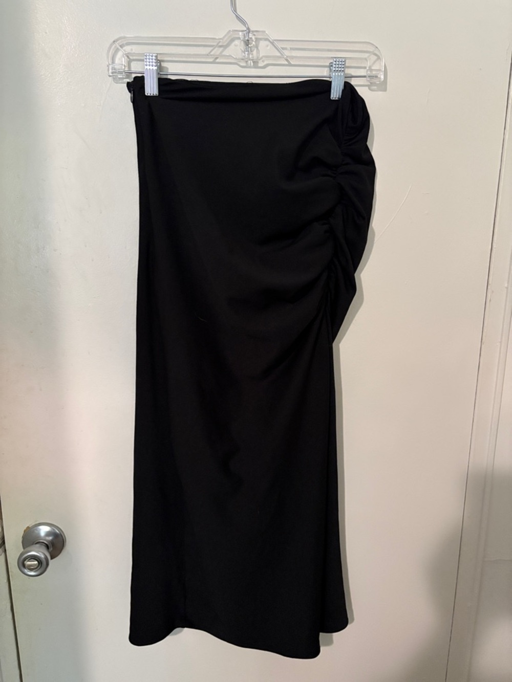 Anthropologie Black Ruched-Side Midi Skirt